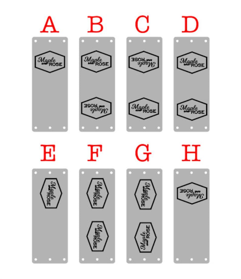 May include: A collection of eight rectangular, gray-colored objects with rounded corners. Each object features the text "Maple and Rose" in a black, hexagonal design. The objects are arranged in two rows of four, labeled A through H.