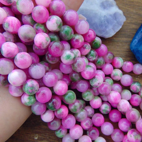 10mm Rose Garden Persian Jade, 16" strand, Pink Gemstone Beads, Gemstone Beads Wholesale, Jewelry Making, Boho Mala Beads, #R10S-022