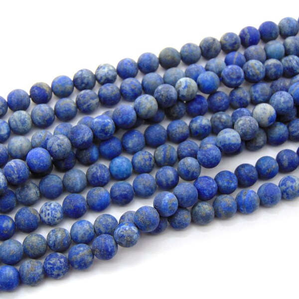 cadena de 8mm cuentas de lapislázuli helado, 15". Cuentas de lapislázuli mates, mates granos, granos de auténtica piedra preciosa, joyería perlas, #R8M-015