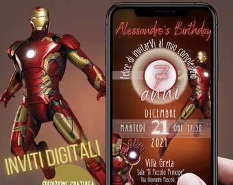 INVITATION D’ANNIVERSAIRE NUMÉRIQUE enfant Ironman pour WhatsApp et tous les canaux sociaux!