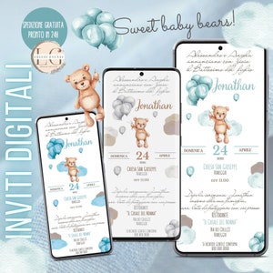 INVITO DIGITALE battesimo bimbo/a - Orsetto con palloncini - per invio WhatsApp, email e tutti i canali social che preferisci!