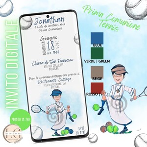 INVITO DIGITALE Prima Comunione Tennis-Baseball, whatsapp, email e tutti i canal social che preferisci!