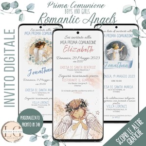INVITO DIGITALE COMUNIONE bambino/a -Angeli romantici- per whatsapp e tutti i canal social - Segnaposto, cavalieri, tableau, file digitali