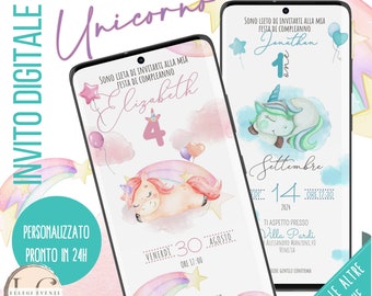 INVITO DIGITALE COMPLEANNO Unicorno per whatsapp e tutti i canali social che preferisci!