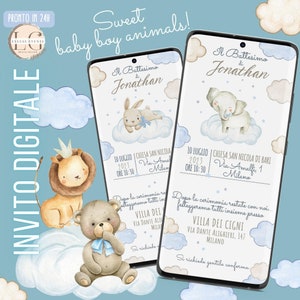 INVITO DIGITALE ANIMATO battesimo bimbo - Animaletti - per invio WhatsApp