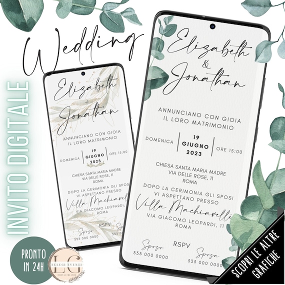 INVITO DIGITALE MATRIMONIO per invio whatsapp e su tutti i canali social! Tableau, segnaposto, Tag, Menù....