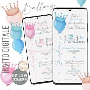 INVITO DIGITALE battesimo bimbo/a - Palloncini- per invio WhatsApp, email e tutti i canali social che preferisci!