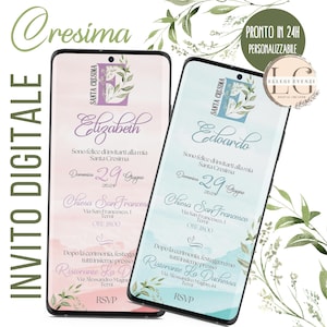 INVITO DIGITALE CRESIMA con iniziale boy and girl! Whatsapp, Instagram, Facebook...