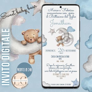 INVITO DIGITALE BATTESIMO orsetto sulla luna per invio whatsapp