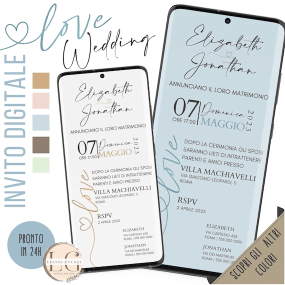 INVITO DIGITALE MATRIMONIO LOVEper invio whatsapp e su tutti i canali social! Tableau, segnaposto, Tag, Menù....