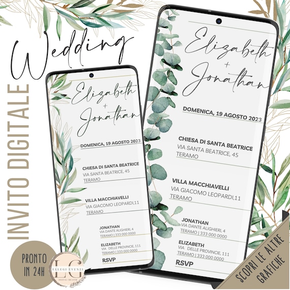 INVITO DIGITALE MATRIMONIO per invio whatsapp e su tutti i canali social! Tableau, segnaposto, Tag, Menù....