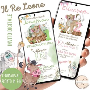 Invito di compleanno Il re Leone-Simba,  invito digitale personalizzato per bimbo o bimba