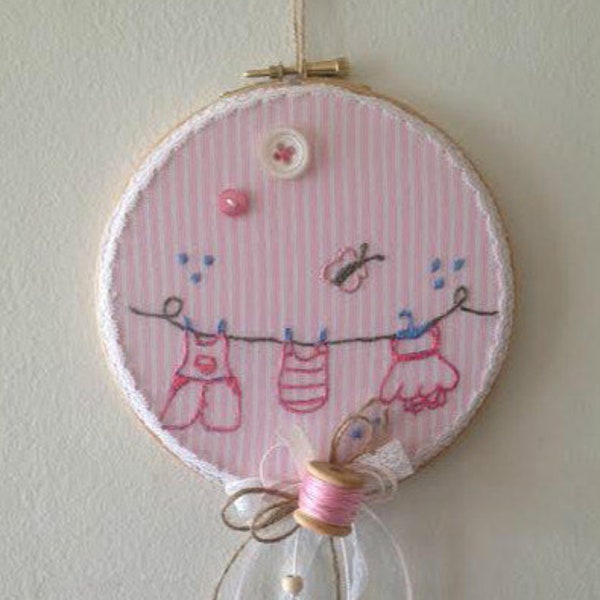 Embroidered 6" Wooden Hoop, handmade, baby room art, wall decor,handcrafted, baby shower gift, christmas baby gift, christening, kids gift