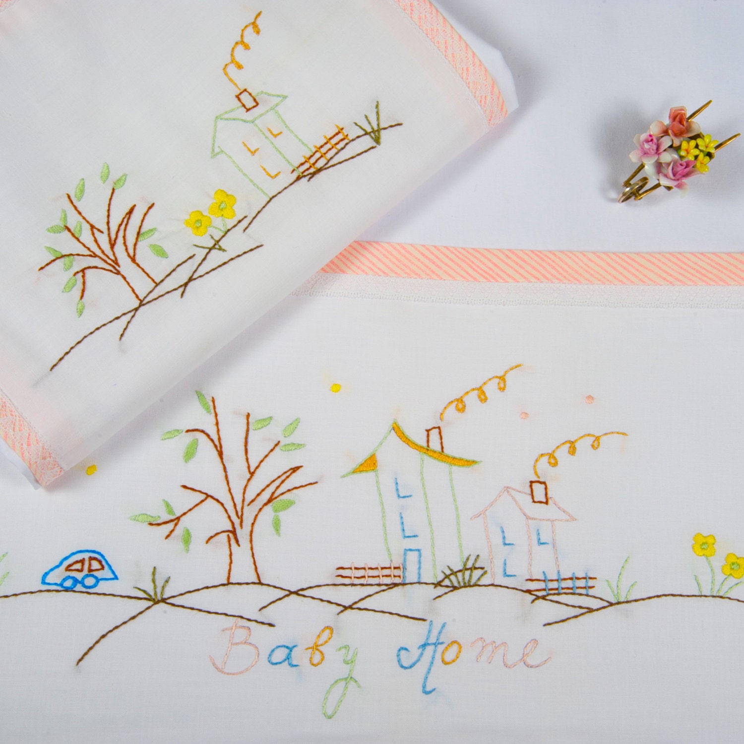 Hand Embroidered Baby Bedding Newborn Gift Baby Shower Etsy