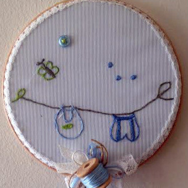6" Wooden Hoop, hand embroidered, baby room art, handcrafted wall hanging, baby shower gift, christmas baby gift, christening, hoop art