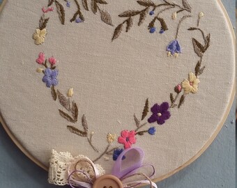 Wooden Hoop hand embroidered baby room art,gift,handcrafted wall hanging,baby shower gift,baptism,mother's gift,heart embroidery,wall decor