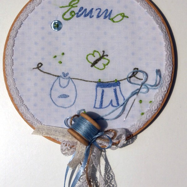 Wooden Hoop hand embroidered baby room art, Personalized baby gift,handcrafted wall hanging,baby shower gift,christmas baby gift,christening