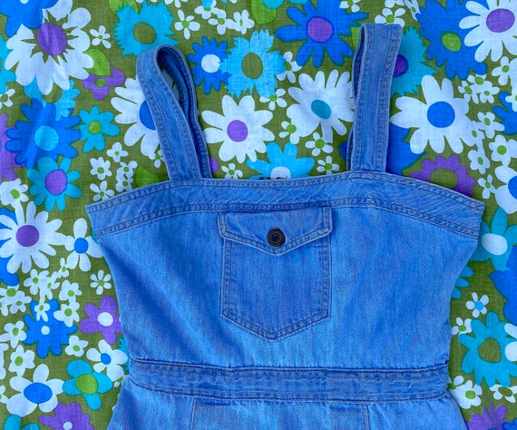 Vintage 1970s 1980s Blue Denim Sundress Boho Bohe… - image 4