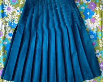 Vintage 1980s Green/Blue Wool Pleated Mini Skirt Tennis Skirt by Briggs New York 80s Mini School Girl Skirt Retro Preppy Mod Festival