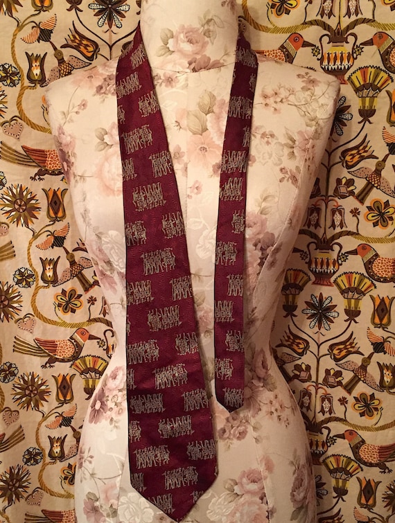 Vintage 1970s Novelty Print Necktie Burgundy Tie … - image 1