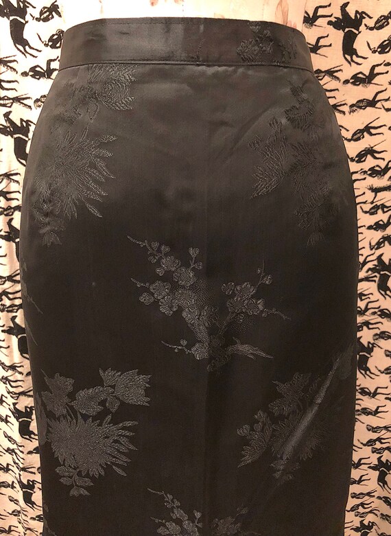 Vintage 1960s Black Silk Chinoiserie Maxi Skirt Sa