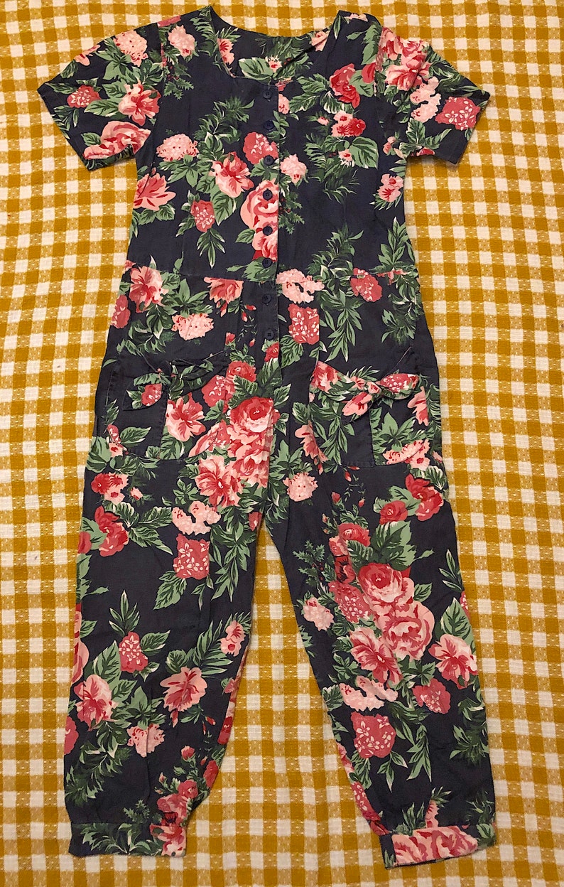 Vintage 1980s 1990s Floral Cotton Jumpsuit Short Sleeve Romantic Balloon Leg Jumpsuit Retro Cottage Core Boho Hippie by Ulterior Motives