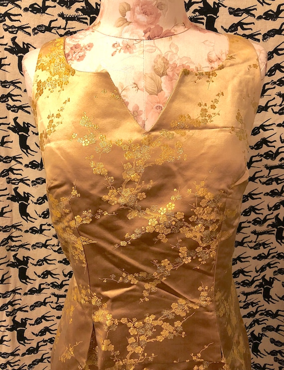 Vintage 1950s 1960s Gold Satin Brocade Top and Dre