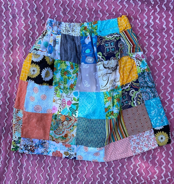 Vintage Handmade Patchwork Mini Skirt Boho Patch W