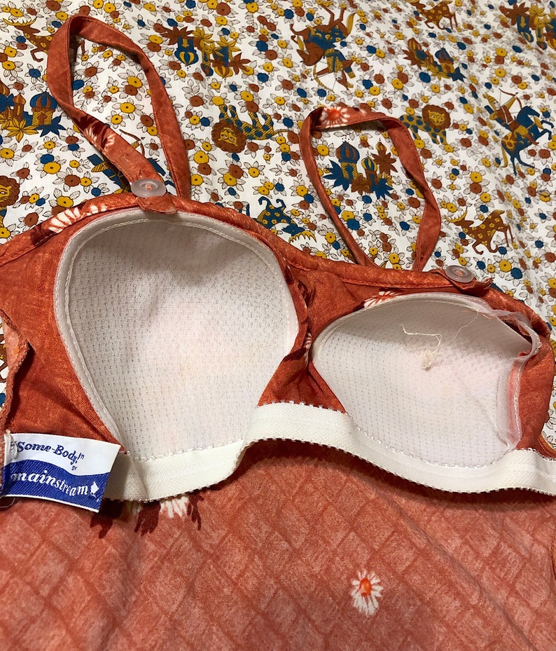 Vintage 1970s 1980s Brown Floral Mainstream Some-Body One Piece Swimsuit Daisy Swimsuit Bathing Suit Hippie Boho Festival Picnic Swimsuit