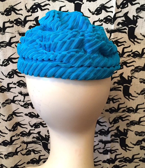 Vintage 1950s Velvet Turban Hat Turquoise Velvet … - image 4