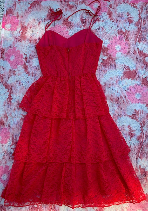 Vintage 1980s Red Lace Tiered Dress by Latitudes … - image 4