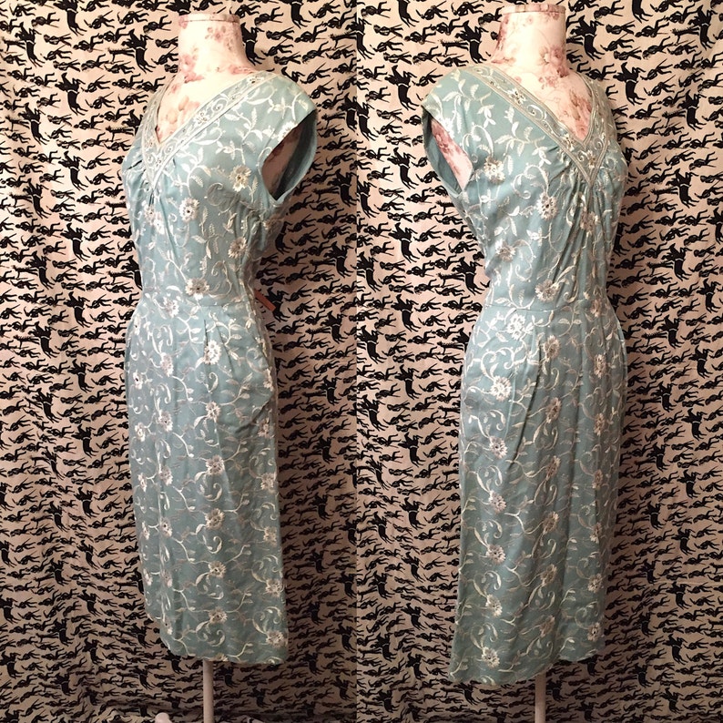 Vintage 1960's Wiggle Dress Blue Linen Sheath Dress | Etsy