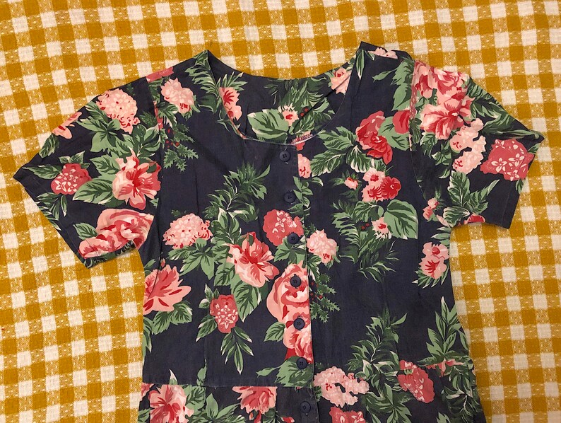 Vintage 1980s 1990s Floral Cotton Jumpsuit Short Sleeve Romantic Balloon Leg Jumpsuit Retro Cottage Core Boho Hippie by Ulterior Motives