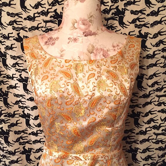Vintage 1960s Brocade Maxi Dress Pailsey Column Ma