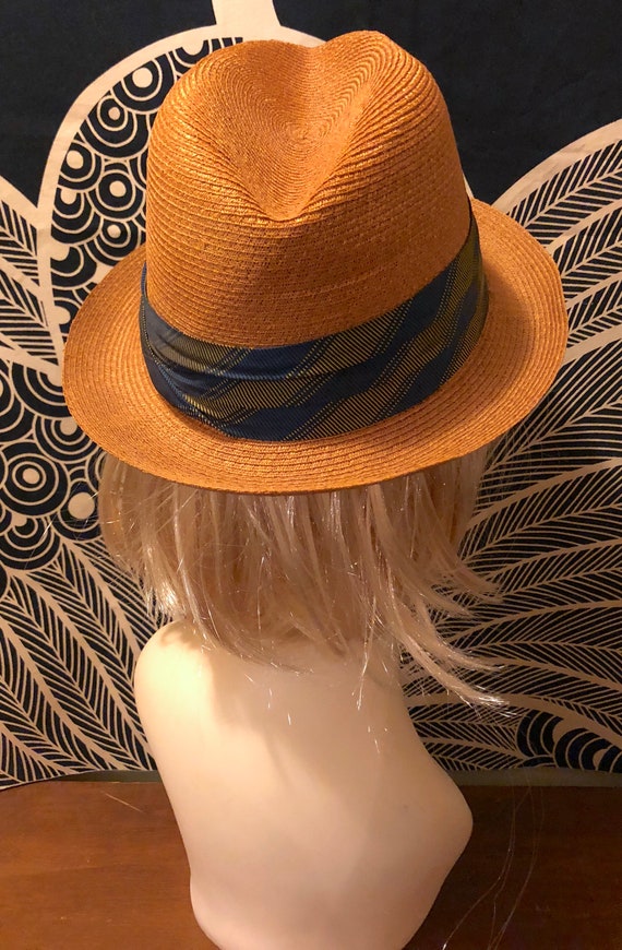 Vintage 1950s 1960s Genuine Straw Fedora Hat with… - image 4