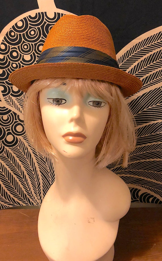 Vintage 1950s 1960s Genuine Straw Fedora Hat with 