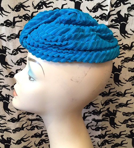 Vintage 1950s Velvet Turban Hat Turquoise Velvet … - image 3