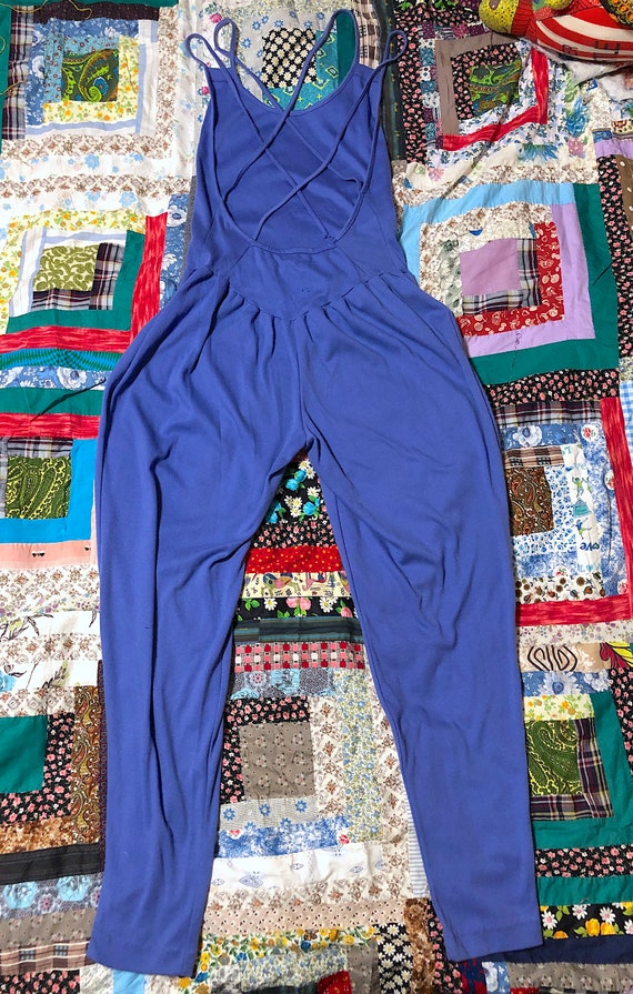 Vintage 1980s Purple Cotton Knit Jumpsuit Backles… - image 5
