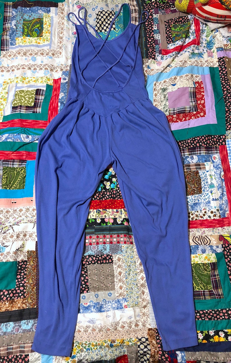 Vintage 1980s Purple Cotton Knit Jumpsuit Backless Strappy Jumpsuit Boho Festival Hippie Summer Jumpsuit by Avon Fashions image 5