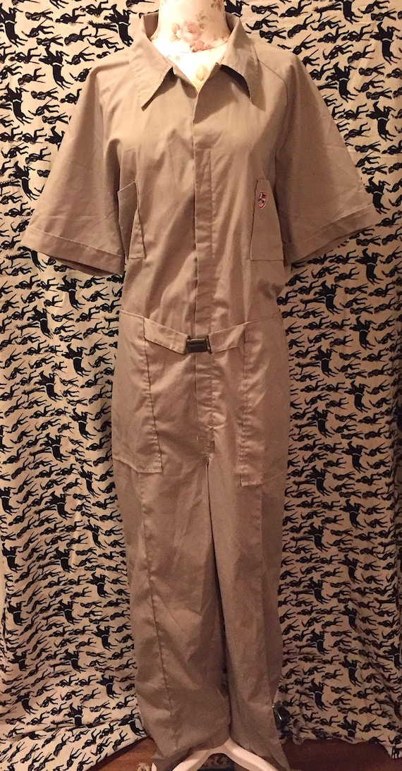 Vintage 1980s Khaki Jumpsuit Coveralls Garage Work