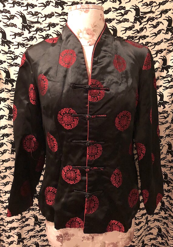 Vintage 1980s 1990s Black and Red Silk Kimono Jack
