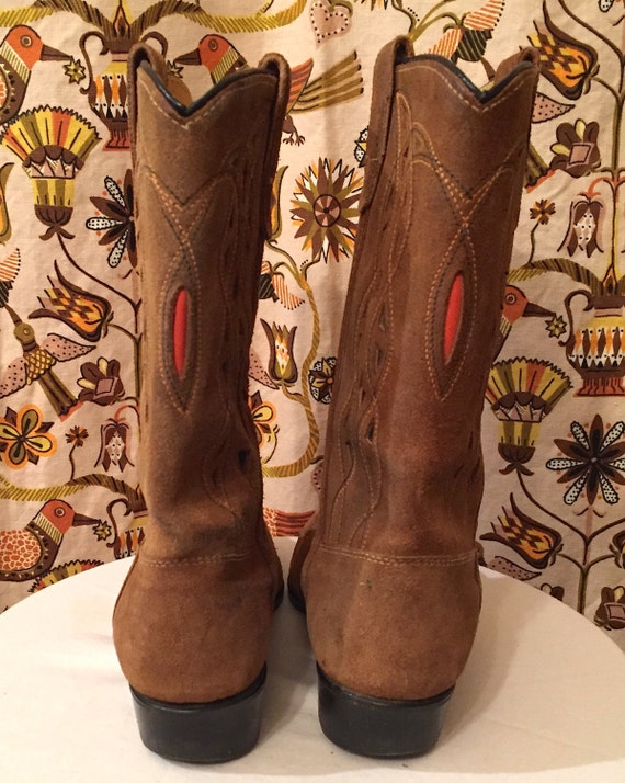 Vintage 1970s Suede Cowboy Boots Womens Leather B… - image 3
