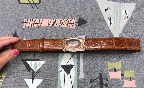 Croco pattern embossed brown Women's Belt main image 0