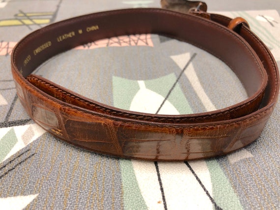 Croco pattern embossed brown Women's Belt