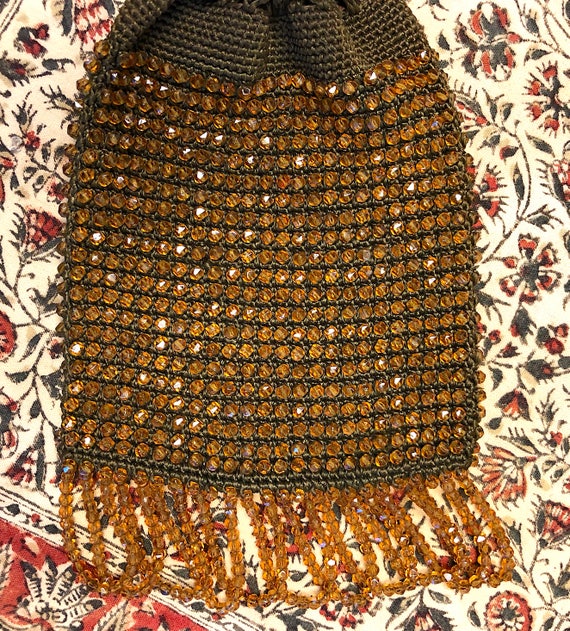 Vintage 1920s 1930s Beaded Bag Pouch Bag Drawstri… - image 3