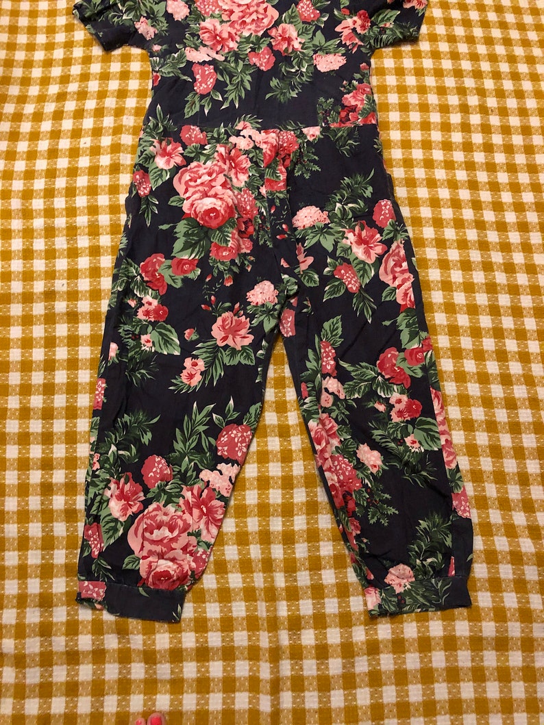 Vintage 1980s 1990s Floral Cotton Jumpsuit Short Sleeve Romantic Balloon Leg Jumpsuit Retro Cottage Core Boho Hippie by Ulterior Motives