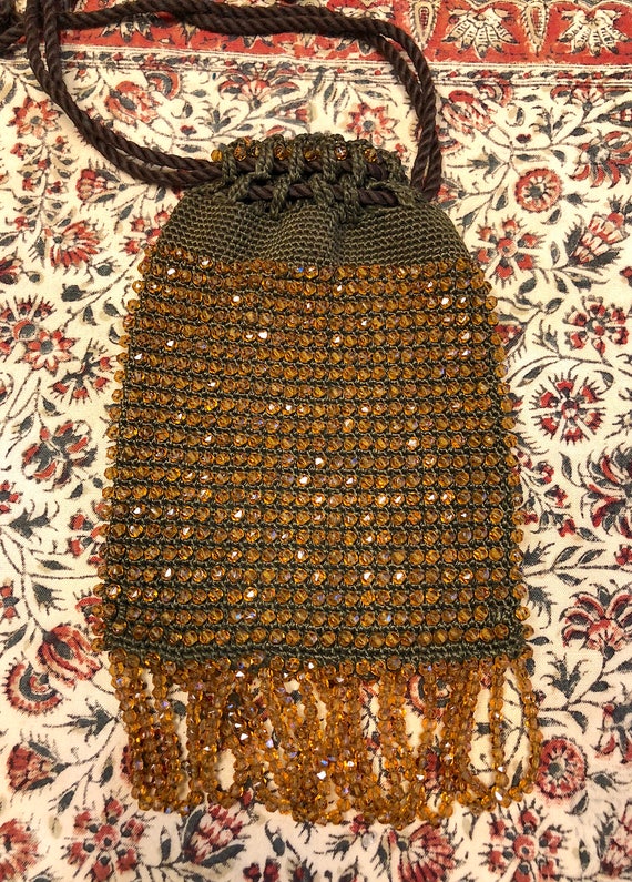 Vintage 1920s 1930s Beaded Bag Pouch Bag Drawstri… - image 2