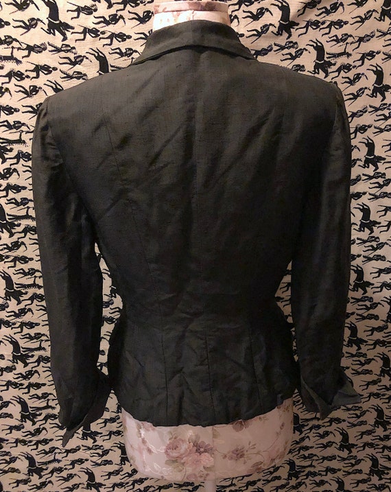 Vintage 1940s Black Silk Fitted Blazer Jacket Str… - image 4