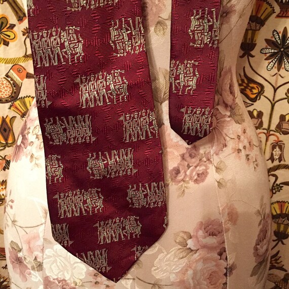 Vintage 1970s Novelty Print Necktie Burgundy Tie … - image 2