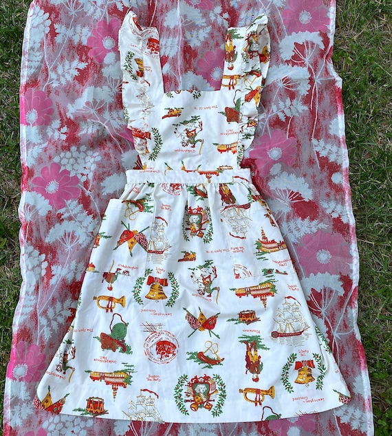 Vintage 1970s 1980s Cotton Pinafore Apron Dress by